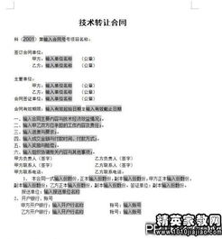 中外技术转让合同范文